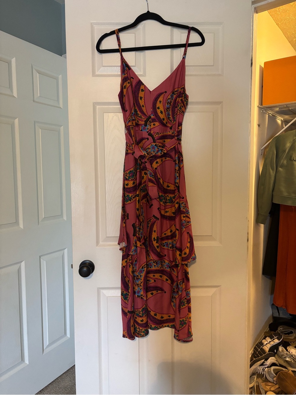 FARM Rio Pink banana Paisley-Style High-Low Slip Dress